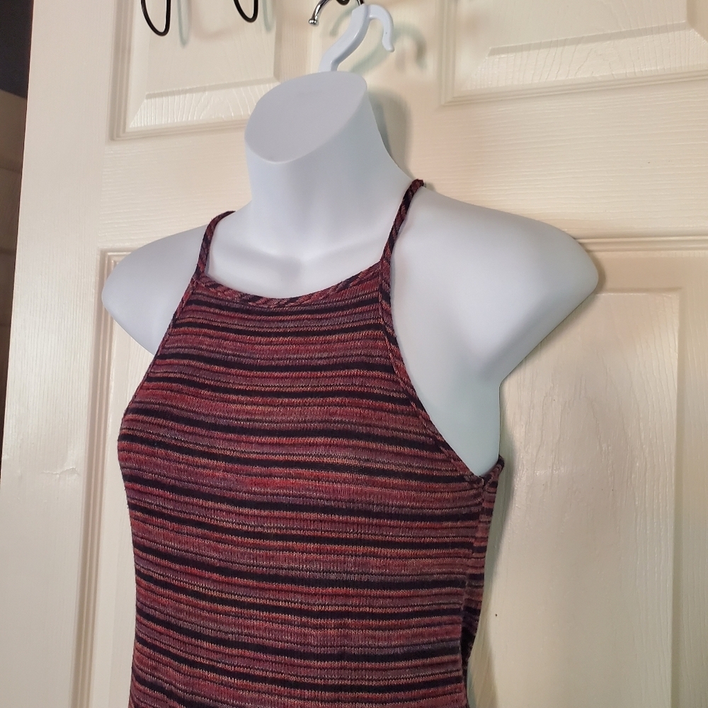 Wet Seal Striped Halter Tank Crop Y2K Sleeveless Preppy Rock Festival Sz Small